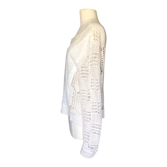 Women's Boho White Crochet Knit Lace Sweater Pullover Eyelet Long Sleeve Top - Picture 6 of 6